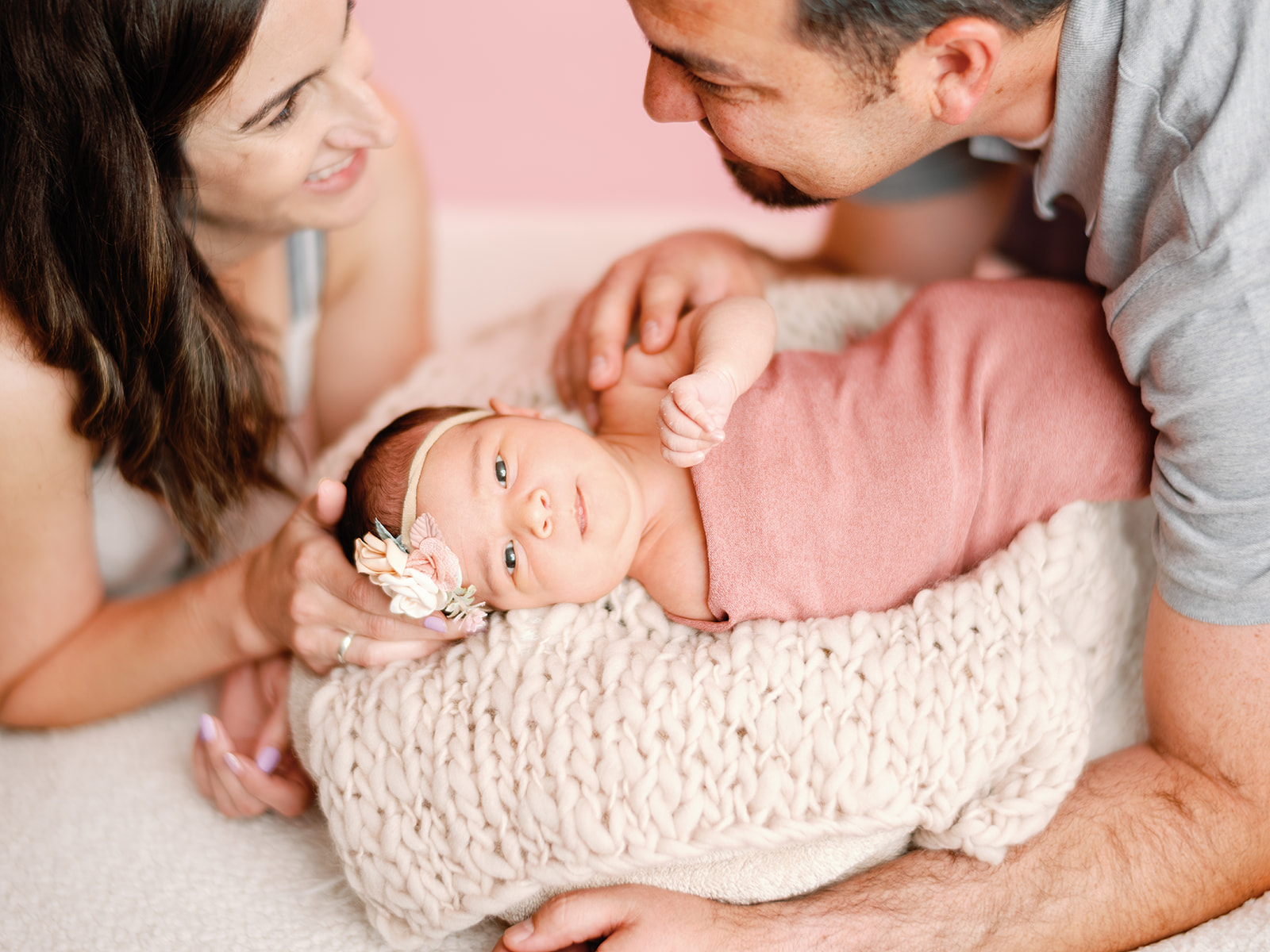 Ava - Newborn - Family Photography - Newborn Photography - At-Home Portraits - Color backdrop - Pink Backdrop - West Covina - California
