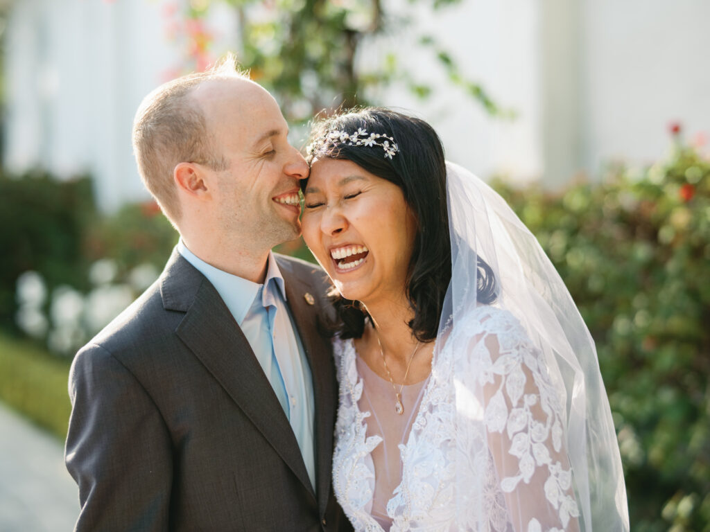 Intimate Wedding at the Little White Church in Pasadena, California. Wedding Portraits at Pasadena City Hall.